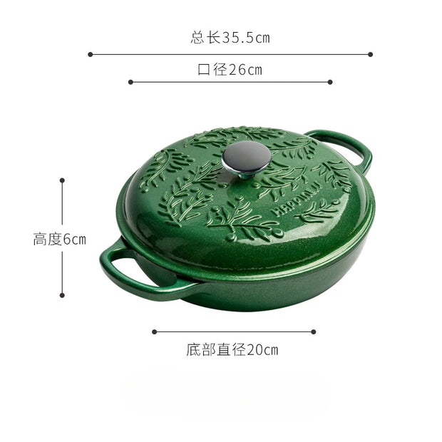 2.6L Cast Iron Pots Enamel Pot Kitchen Cookware, Micro Pressure Lock Fresh Saucepan, Leaf Emerald Non-Stick Pots for Cooking