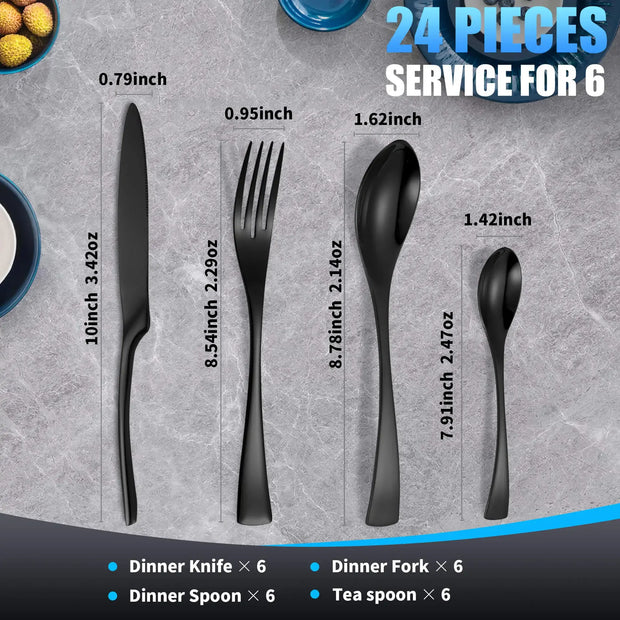 24Pcs 18/10 Stainless Steel Cutlery Set Heavy Duty Flatware Silverware Set Luxury Knives Fork Spoon Tableware Dishwasher Safe