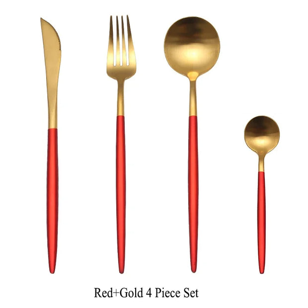 4 Pcs Matte Stainless Steel 18/10 Black Gold Silver Cutlery Tableware Dinner Steak Knife Spoon Fork Flatware Set Dishwasher Safe