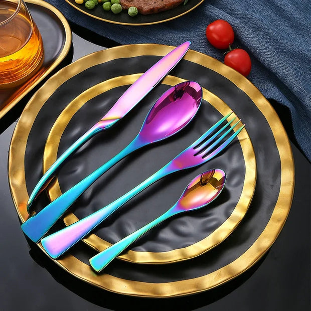 24Pcs 18/10 Stainless Steel Cutlery Set Heavy Duty Flatware Silverware Set Luxury Knives Fork Spoon Tableware Dishwasher Safe