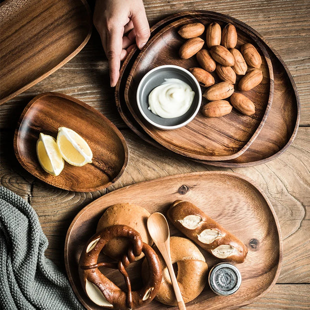 1/5pcs Lovesickness Wood Irregular Oval Solid Wood Pan Plate Fruit Dishes Saucer Tea Tray Dessert Dinner Plate Tableware Set