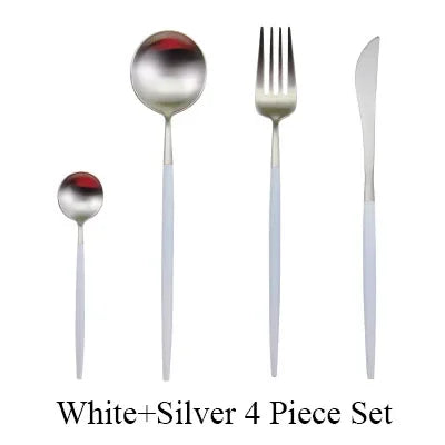 4 Pcs Matte Stainless Steel 18/10 Black Gold Silver Cutlery Tableware Dinner Steak Knife Spoon Fork Flatware Set Dishwasher Safe