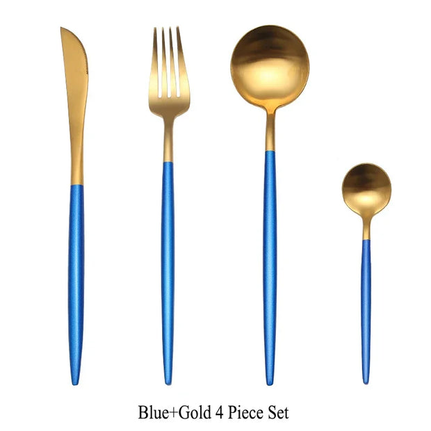 4 Pcs Matte Stainless Steel 18/10 Black Gold Silver Cutlery Tableware Dinner Steak Knife Spoon Fork Flatware Set Dishwasher Safe