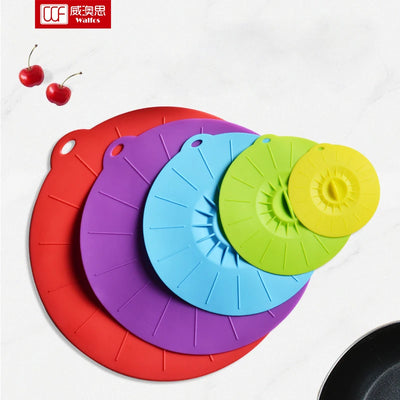 WALFOS Set of 5 Silicone Microwave  Bowl Cover Cooking Pot Pan Lid Cover-Silicone Food Wrap Cooking Tools Kitchen Utensil