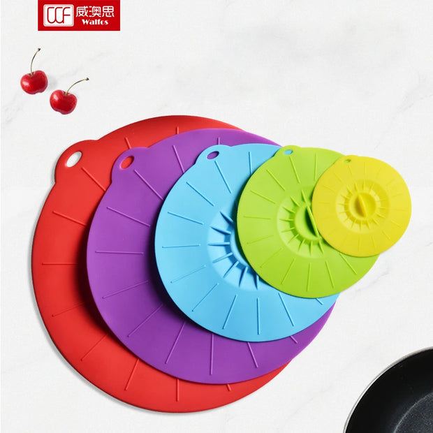 WALFOS Set of 5 Silicone Microwave  Bowl Cover Cooking Pot Pan Lid Cover-Silicone Food Wrap Cooking Tools Kitchen Utensil