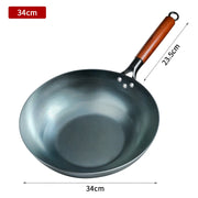 Flat Bottom Wok Pan 13.5" Woks and Stir Fry Pans Blue Iron Cookware Traditional Chinese Cookware for Electric Induction Cooktops