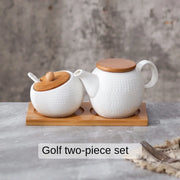 Ceramic Spice Jars Set Table Spice Container Box Oil Jug Sugar Bowl Coffee Kitchen Storage Accessories With Bamboo Lid and Tray.