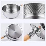 Stainless Steel Saucepan With Lid Solid Wood Handle With Hook Multipurpose Sauce Pan With Pour Spouts, Sauce Pot, Cooking Pot