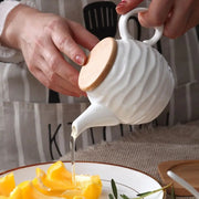 Ceramic Spice Jars Set Table Spice Container Box Oil Jug Sugar Bowl Coffee Kitchen Storage Accessories With Bamboo Lid and Tray.