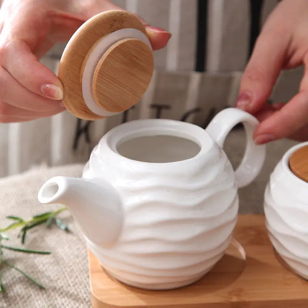Ceramic Spice Jars Set Table Spice Container Box Oil Jug Sugar Bowl Coffee Kitchen Storage Accessories With Bamboo Lid and Tray.