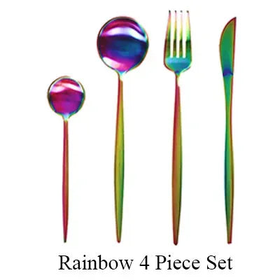 4 Pcs Matte Stainless Steel 18/10 Black Gold Silver Cutlery Tableware Dinner Steak Knife Spoon Fork Flatware Set Dishwasher Safe