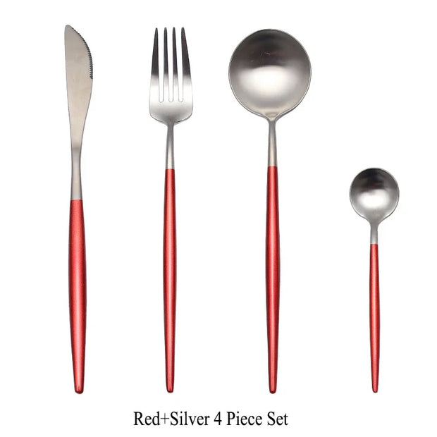 4 Pcs Matte Stainless Steel 18/10 Black Gold Silver Cutlery Tableware Dinner Steak Knife Spoon Fork Flatware Set Dishwasher Safe