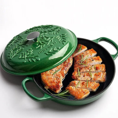 2.6L Cast Iron Pots Enamel Pot Kitchen Cookware, Micro Pressure Lock Fresh Saucepan, Leaf Emerald Non-Stick Pots for Cooking