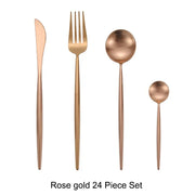 24 Pcs Matte 18/10 Stainless Steel Thick Black Gold Silver Cutlery Dinnerware Knives Spoon Fork Flatware Set Dishwasher Safe