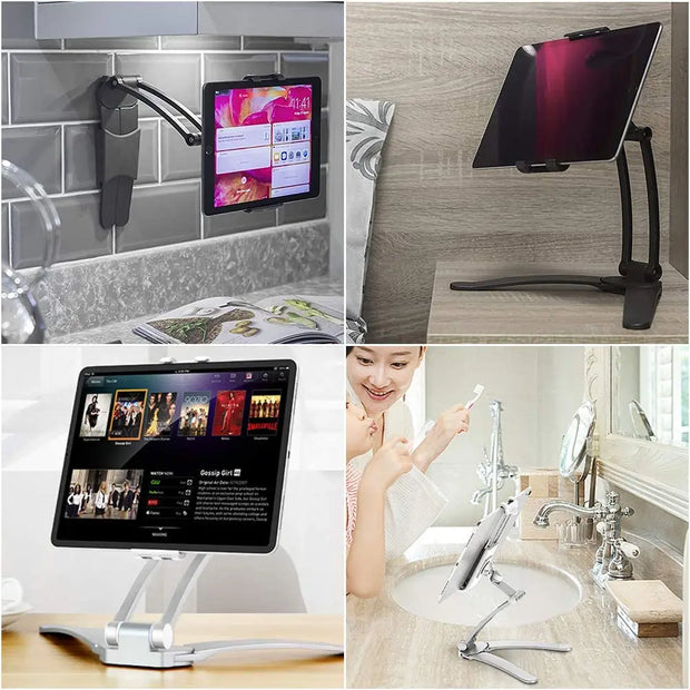 XMXCZKJ Kitchen Tablet Stand Wall Desk Tablet Mount Stand Fit for 5-7.8 Inch Width Tablet  Metal Bracket Smartphones Holders