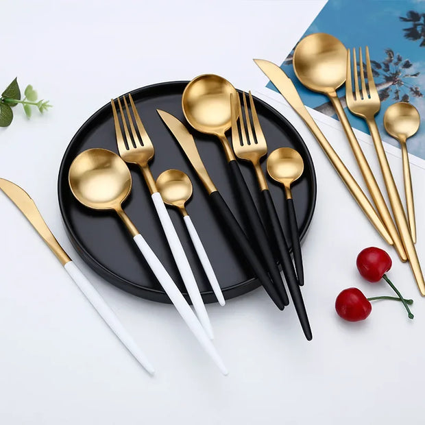 4 Pcs Matte Stainless Steel 18/10 Black Gold Silver Cutlery Tableware Dinner Steak Knife Spoon Fork Flatware Set Dishwasher Safe