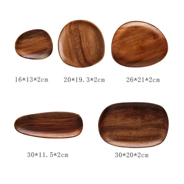 1/5pcs Lovesickness Wood Irregular Oval Solid Wood Pan Plate Fruit Dishes Saucer Tea Tray Dessert Dinner Plate Tableware Set