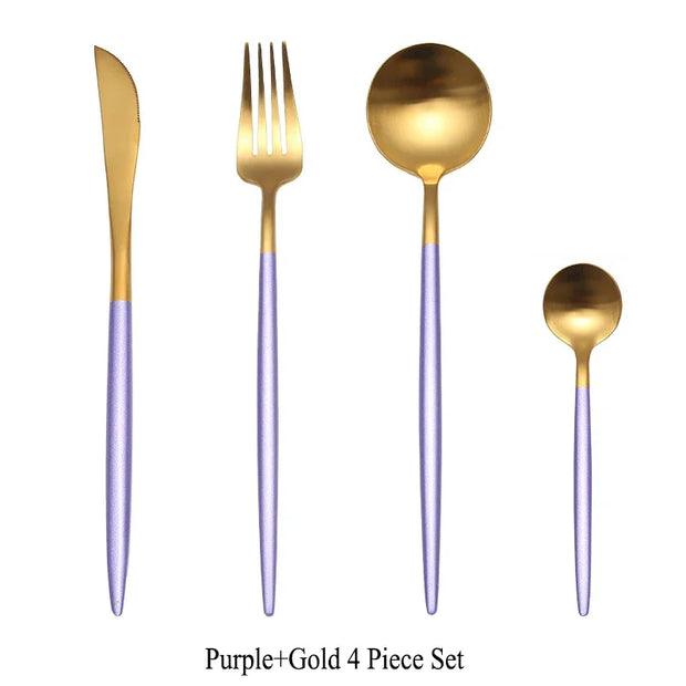 4 Pcs Matte Stainless Steel 18/10 Black Gold Silver Cutlery Tableware Dinner Steak Knife Spoon Fork Flatware Set Dishwasher Safe