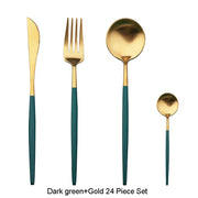 24 Pcs Matte 18/10 Stainless Steel Thick Black Gold Silver Cutlery Dinnerware Knives Spoon Fork Flatware Set Dishwasher Safe