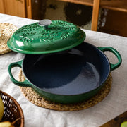 2.6L Cast Iron Pots Enamel Pot Kitchen Cookware, Micro Pressure Lock Fresh Saucepan, Leaf Emerald Non-Stick Pots for Cooking