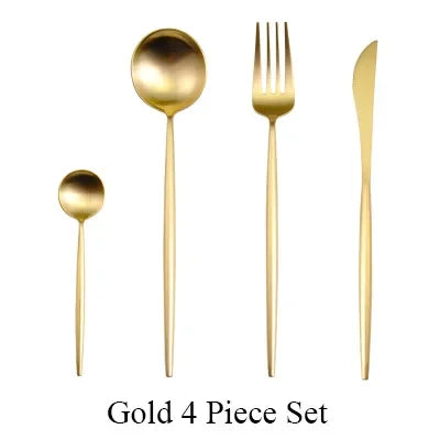 4 Pcs Matte Stainless Steel 18/10 Black Gold Silver Cutlery Tableware Dinner Steak Knife Spoon Fork Flatware Set Dishwasher Safe