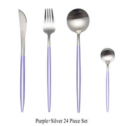 24 Pcs Matte 18/10 Stainless Steel Thick Black Gold Silver Cutlery Dinnerware Knives Spoon Fork Flatware Set Dishwasher Safe