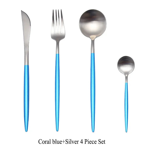 4 Pcs Matte Stainless Steel 18/10 Black Gold Silver Cutlery Tableware Dinner Steak Knife Spoon Fork Flatware Set Dishwasher Safe