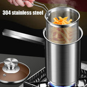 Thickeded Deep Fryer Pot With Basket and Lid Large Stainless Steel Deep Fryer Pasta Strainer Basket Chicken Fried Food Strainer