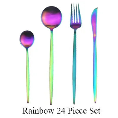 24 Pcs Matte 18/10 Stainless Steel Thick Black Gold Silver Cutlery Dinnerware Knives Spoon Fork Flatware Set Dishwasher Safe