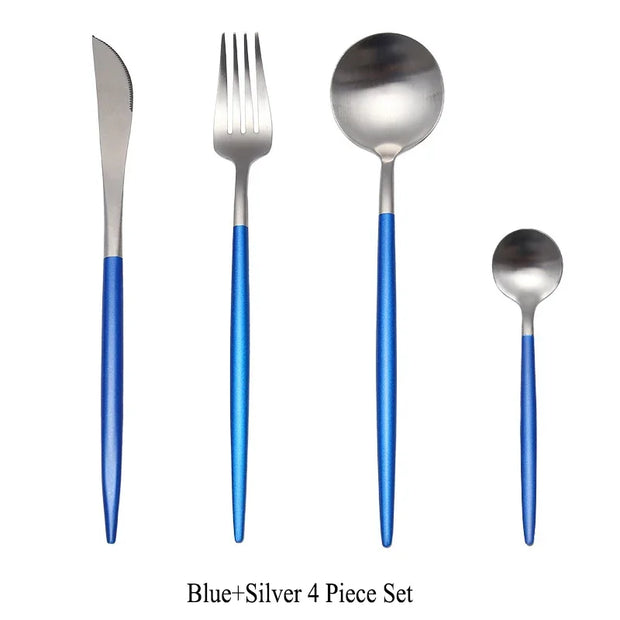 4 Pcs Matte Stainless Steel 18/10 Black Gold Silver Cutlery Tableware Dinner Steak Knife Spoon Fork Flatware Set Dishwasher Safe