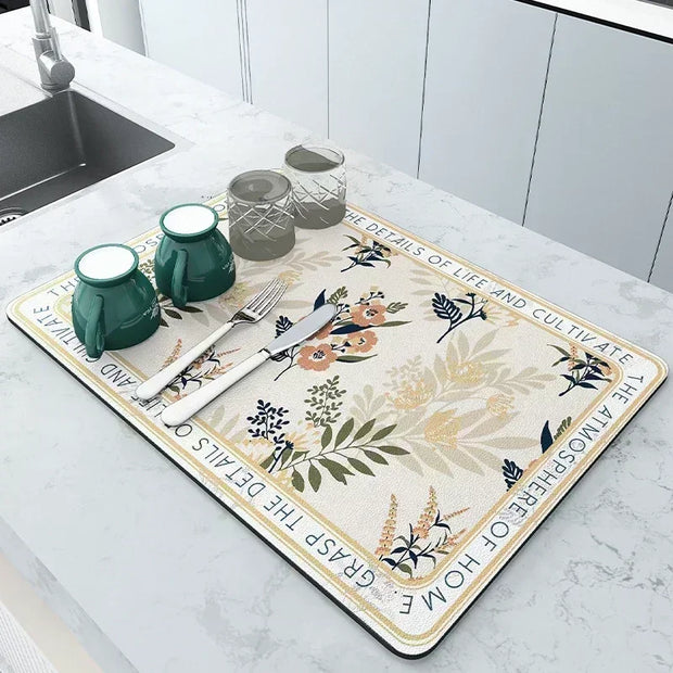 Napa Skin Drain Mat Kitchen Rubber Dish Drying Pad Super Absorbent Drainer Mats Tableware Bottle Rug Kitchen Dinnerware Placemat