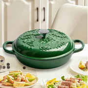 2.6L Cast Iron Pots Enamel Pot Kitchen Cookware, Micro Pressure Lock Fresh Saucepan, Leaf Emerald Non-Stick Pots for Cooking