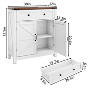 Farmhouse Storage Cabinet With Drawer and Adjustable Shelf, White Kitchen Cabinet With Walnut Countertop,  Modern Coffee