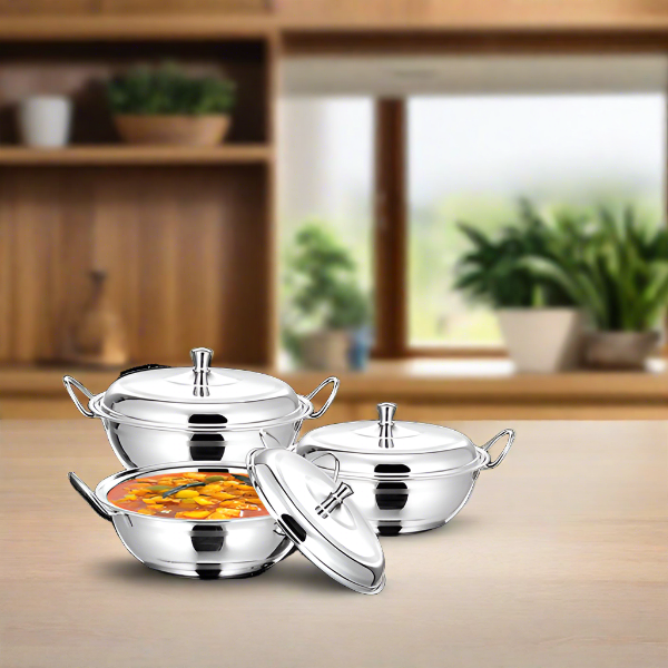 Stainless Steel Apple Dish Set of 3 | Premium Cookware | Sama Homes | Table Dish