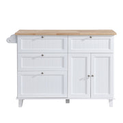 Farmhouse Kitchen Island Set With Drop Leaf and 2 Seatings,Dining Table Set With Storage Cabinet, Drawers and Towel Rack