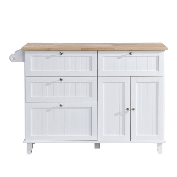 Farmhouse Kitchen Island Set With Drop Leaf and 2 Seatings,Dining Table Set With Storage Cabinet, Drawers and Towel Rack