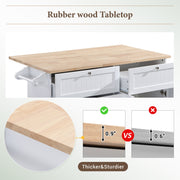 Farmhouse Kitchen Island Set With Drop Leaf and 2 Seatings,Dining Table Set With Storage Cabinet, Drawers and Towel Rack