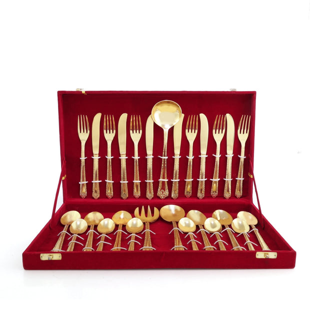 27-Piece Handcrafted Brass Cutlery Set | Premium Traditional Brass Flatware for Elegant Dining | Sustainable & Antique F
