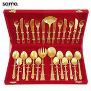 27-Piece Handcrafted Brass Cutlery Set | Premium Traditional Brass Flatware for Elegant Dining | Sustainable & Antique F