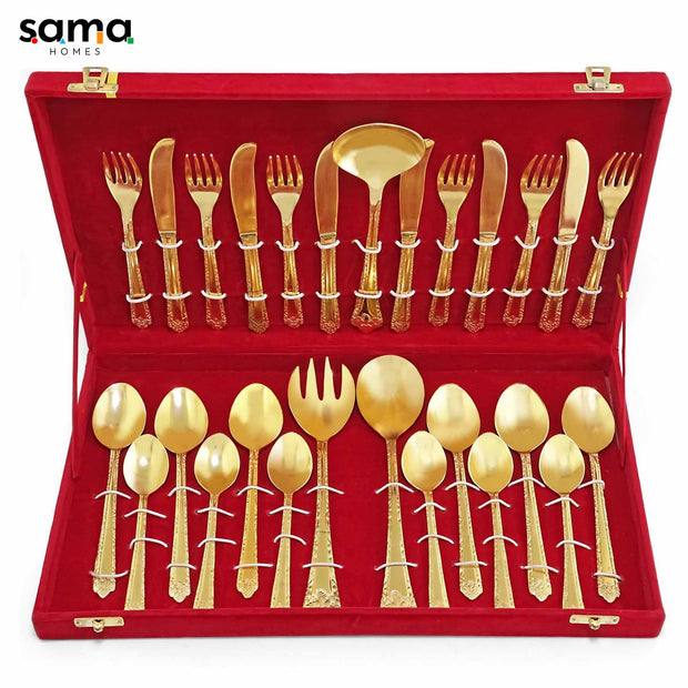 27-Piece Handcrafted Brass Cutlery Set | Premium Traditional Brass Flatware for Elegant Dining | Sustainable & Antique F