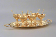 Brass Ice Cream Serving Set | 6 Bowls With Spoon and Serving Plate | Set of 13 Pieces