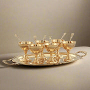 Brass Ice Cream Serving Set | 6 Bowls With Spoon and Serving Plate | Set of 13 Pieces