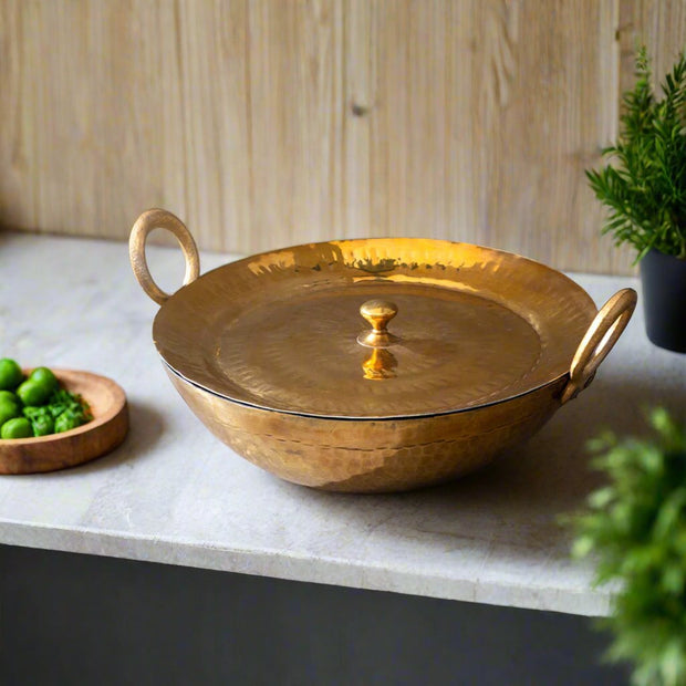 Handcrafted Brass Kadhai With Round Base - Traditional Indian Cookware for Authentic Cooking