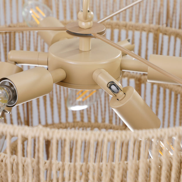 Bohemian Style Woven Pendant Light 19.7 Inch Rattan Ligh Large Rattan Pendant Light With 4-Tier Rattan Chandelier--Wood