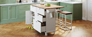 Farmhouse Kitchen Island Set With Drop Leaf and 2 Seatings,Dining Table Set With Storage Cabinet, Drawers and Towel Rack