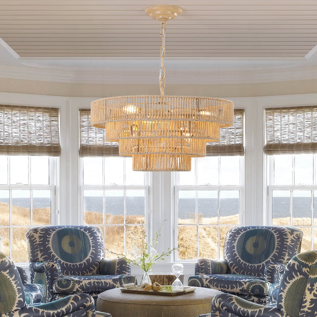 Bohemian Style Woven Pendant Light 19.7 Inch Rattan Ligh Large Rattan Pendant Light With 4-Tier Rattan Chandelier--Wood