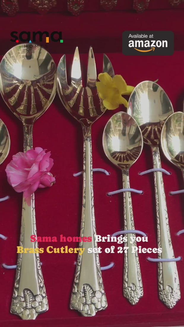 27-Piece Handcrafted Brass Cutlery Set | Premium Traditional Brass Flatware for Elegant Dining | Sustainable & Antique F