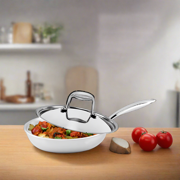 Stainless Steel Triply Deep Fry Pan With Lid | Premium Cookware | SAMA Homes