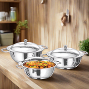 Stainless Steel German Dish (Laser and Plain Design) Set of 3 | Premium Cookware | Sama Homes | Table Dish